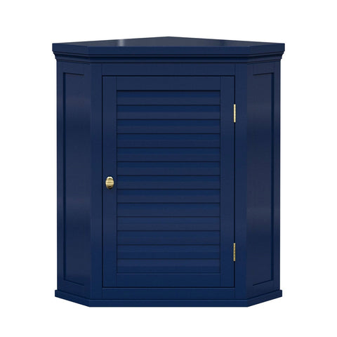 Navy Wall Mounted Corner 1-Door Louvered Bathroom Wall Cabinet