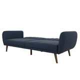 Navy Linen Futon Sofa Bed with Modern Mid-Century Style Wooden Legs