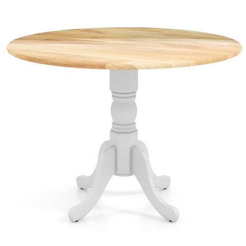 Round 40-inch Solid Wood Kitchen Dining Table with White Legs and Natural Top