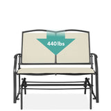 2 Seat Mesh Patio Loveseat Swing Glider Rocker with Armrests in Off White