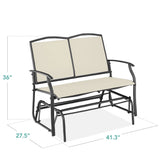 2 Seat Mesh Patio Loveseat Swing Glider Rocker with Armrests in Off White
