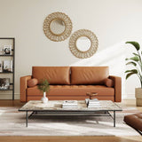 Terracotta Upholstered Faux Leather Sofa w/ Pillows Solid Hardwood Legs