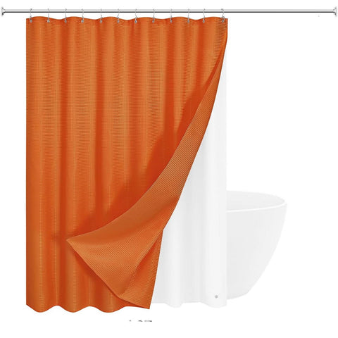 72"W x 78"H Burnt Orange Waffle Textured Shower Curtain Set with Liner