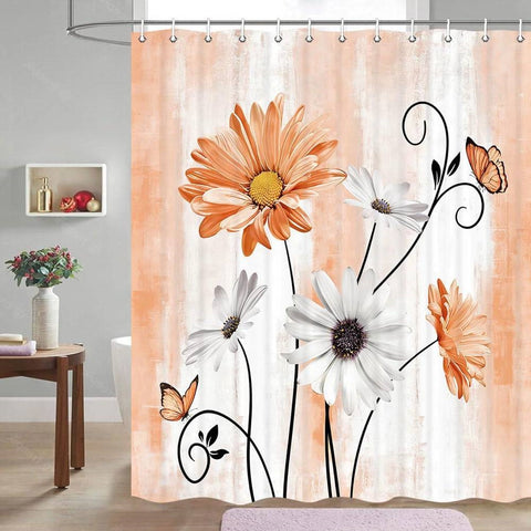 72"W x 78"H Orange Vibrant Floral Butterfly Polyester Shower Curtain