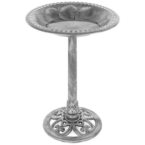 Outdoor Weather Resistant Polyresin Bird Bath in Rustic Aged Silver Finish