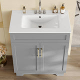 Modern 30-inch Gray Wood Finish Bathroom Vanity with White Ceramic Sink