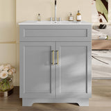 Modern 30-inch Gray Wood Finish Bathroom Vanity with White Ceramic Sink