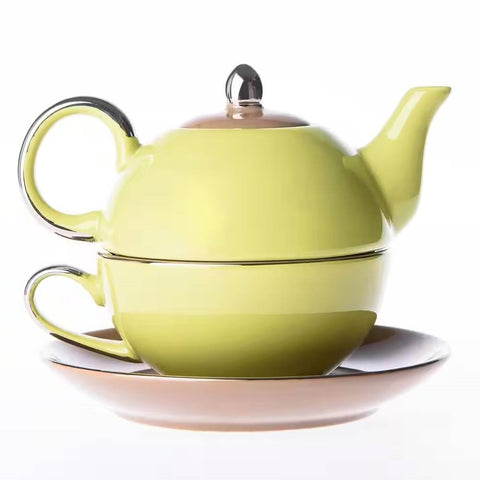 Green Yellow Porcelain Ceramic Teapot Cup Set Dishwasher and Microwave Safe