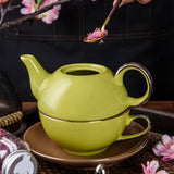 Green Yellow Porcelain Ceramic Teapot Cup Set Dishwasher and Microwave Safe