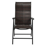 Outdoor Folding Steel Frame Rattan Patio Chair with Armrest in Brown