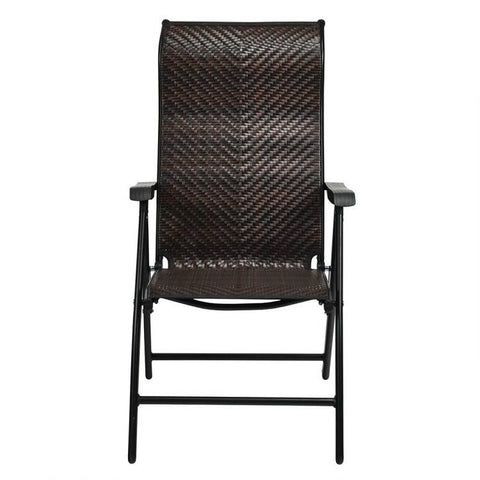 Outdoor Folding Steel Frame Rattan Patio Chair with Armrest in Brown
