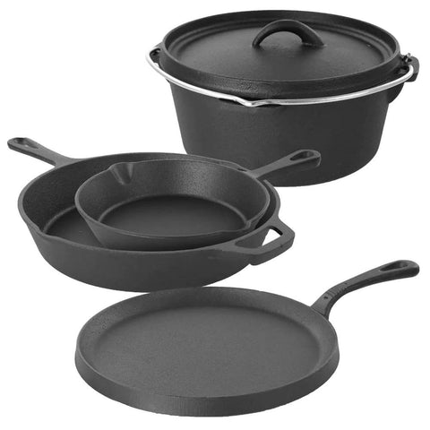 5-Piece Cast Iron Cookware Set with Dutch Oven Griddle and 2 Skillets