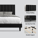 Queen size Modern Black Velvet Upholstered Platform Bed with Headboard