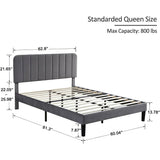 Queen size Dark Grey Upholstered Platform Bed Frame with Headboard