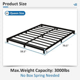 Queen size 5-inch Heavy Duty Metal Bed Frame with 3,000 lb. Weight Capacity