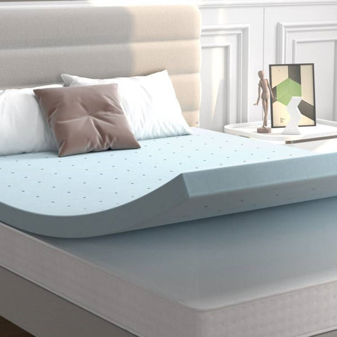 Queen size 4-inch Thick Soft Gel Memory Foam Mattress Topper in Light Blue