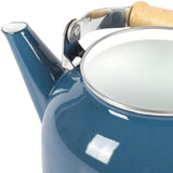 1.5 Qt. Steel Teapot Kettle w/ Blue White Glossy Enamel Coating and Wood Handle