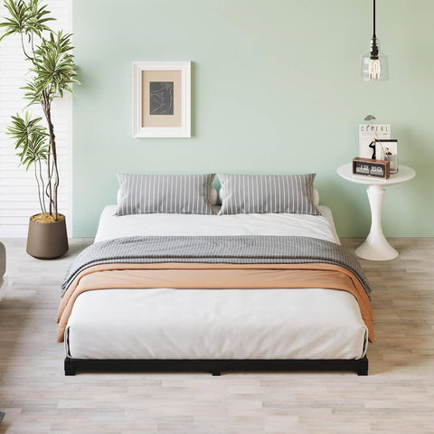 Queen size 3-inch Low Profile Heavy Duty Metal Bed Frame in Matte Black