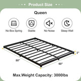 Queen size 3-inch Low Profile Heavy Duty Metal Bed Frame in Matte Black