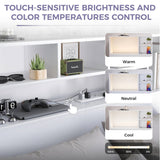 Queen size Bookcase Headboard in White Wood Finish with LED Lights