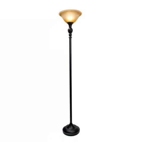 Bronze Finish Metal Floor Lamp Torchiere with Amber Marbleized Glass Shade