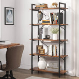 Modern Industrial 5-Shelf Bookcase with Sturdy Metal Frame and Wooden Shelves