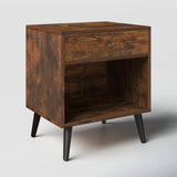 Mid-Century Farmhouse Bedroom 1-Drawer Nightstand End Table with Open Shelf