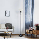 71-inch Floor Lamp Torchiere in Bronze Finish with White Marbled Glass Shade