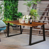Modern Indoor Outdoor Metal Frame Wood Top Patio or Kitchen Dining Table
