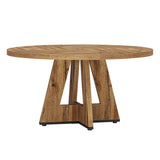 Modern Kitchen 4-Person Circular Dining Table in Retro Brown Wood Finish