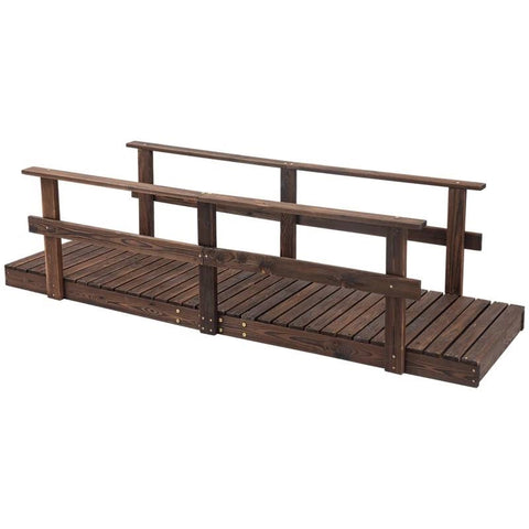 7 ft. Outdoor Wooden Garden Bridge with Hand Rails in Carbonized Wood Finish
