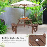 Espresso Wooden 6 Seater Picnic Table Umbrella Hole