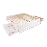 King Size 4 Drawer Storage White Wooden 4 Post Platform Bed  Frame