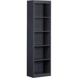 Narrow 5-Shelf Bookcase Slim Storage Shelving Unit Dark Blue Black Wood Finish