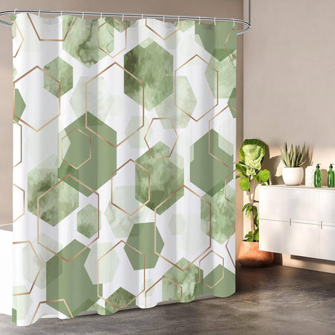72"W x 78"H Abstract Green White Geometric Polyester Shower Curtain