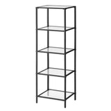 Black Metal Frame Glass Shelf Bookcase 4-Shelves Shelving Unit