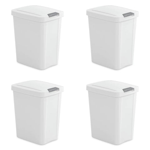 Set of 4 - White 8 Gallon Latch Top Kitchen Wastebasket Trash Can
