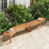 Set of 2 - Outdoor Backless Wooden Garden Bench with Modern Arch Design