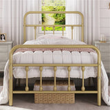 Twin Vintage Antique Gold Metal Platform Bed with Headboard and Footboard