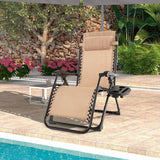 Tan Zero Gravity Adjustable Lounge Chair Removable Cushion Cup Holder Tray