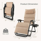 Tan Zero Gravity Adjustable Lounge Chair Removable Cushion Cup Holder Tray