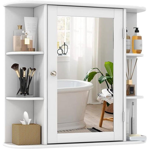 White 26 x 25 inch Bathroom Wall Mirror Medicine Cabinet with Shelves