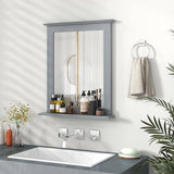 27-in x 22.5-in Bathroom Wall Mirror with Shelf in Gray Wood Finish