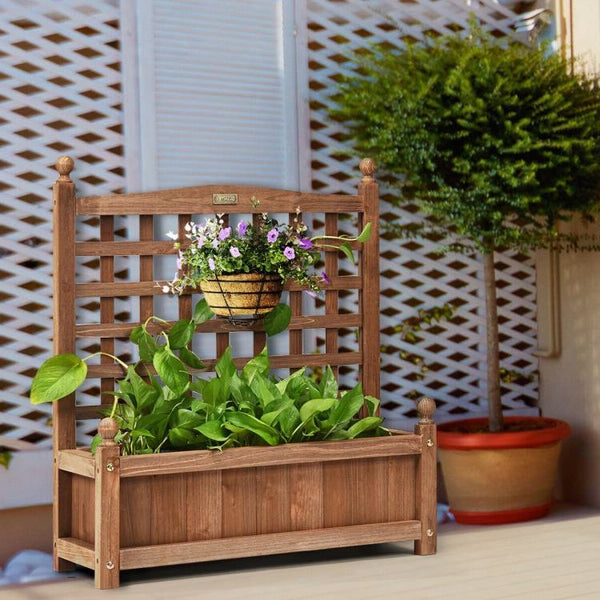 Natural Fir Wood Outdoor Garden Planter Box with 30-inch High Trellis ...