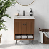 Mid-Century Modern Bathroom Vanity in Walnut Wood Finish with Sink