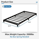 Twin size 5-inch Heavy Duty Metal Bed Frame with 3,000 lb. Weight Capacity