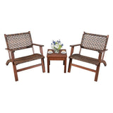 3 Piece Wooden Rattan Outdoor Patio Furniture Chair Table Bistro Set