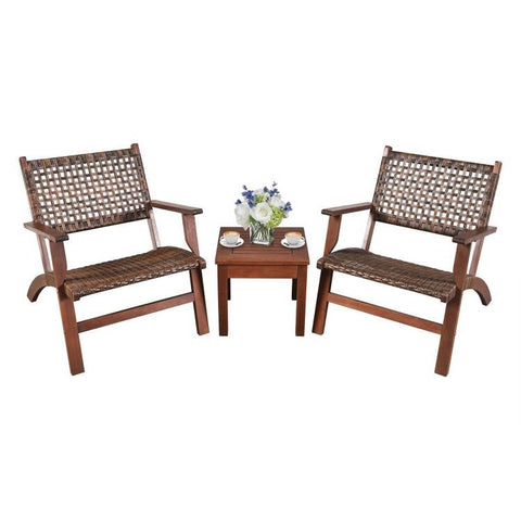 3 Piece Wooden Rattan Outdoor Patio Furniture Chair Table Bistro Set