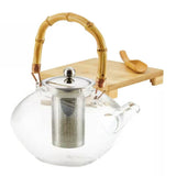 1 Quart Glass Teapot Kettle with Stainless Steel Tea Infuser and Bamboo Handle