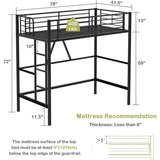 Twin size Black Metal Loft Bed Frame with Ladder - Space Saving Design